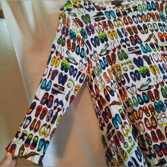 Multiples 3/4 Sleeve Shoe Pattern Tunic/Mini Dress Medium - Picture 9 of 9